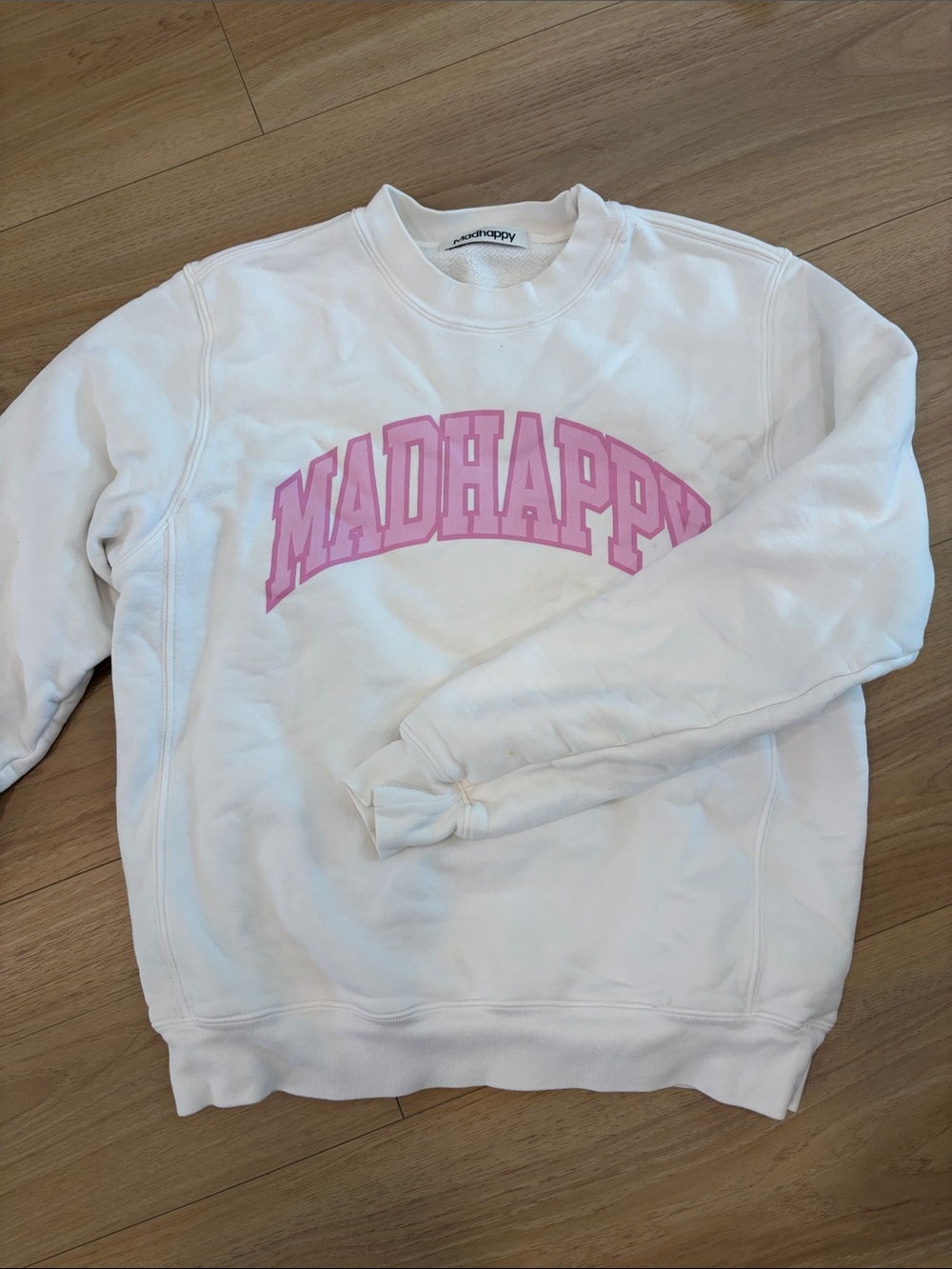 Madhappy White Crewneck with Pink Arch Logo